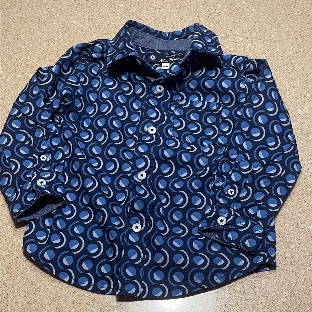 Ben Sherman Kids Blue and White Patterned Button Down Shirt